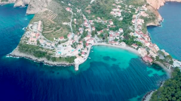 Vista Pôr Sol Aldeia Asos Costa Oeste Kefalonia Grécia Europa — Vídeo de Stock