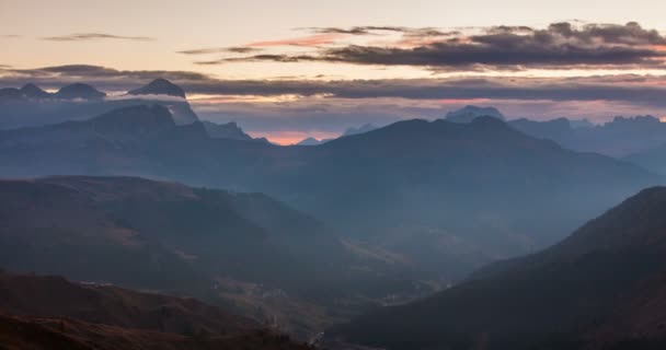 Timelapse Beautiful Sunrise Passo Pordoi Dolomites Italy — стокове відео