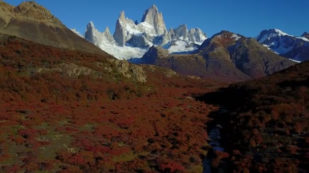 Uitzicht Berg Fitz Roy Vanaf Herfst Dageraad Patagonië Argentinië — Stockvideo