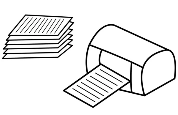 Imprimante Pile Papiers Imprimés Illustration Vectorielle Noir Blanc — Image vectorielle