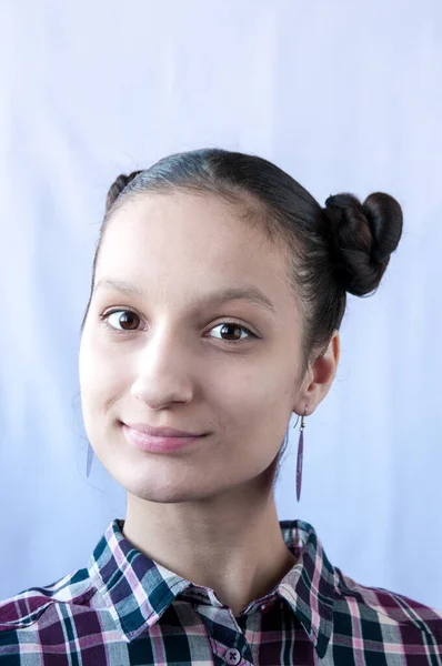 Portret Nastolatki Koszuli Kratę — Zdjęcie stockowe