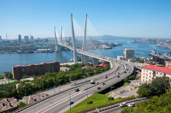 Rusia Vladivostok Juli 2018 Pemandangan Jembatan Emas Teluk Tanduk Emas — Stok Foto