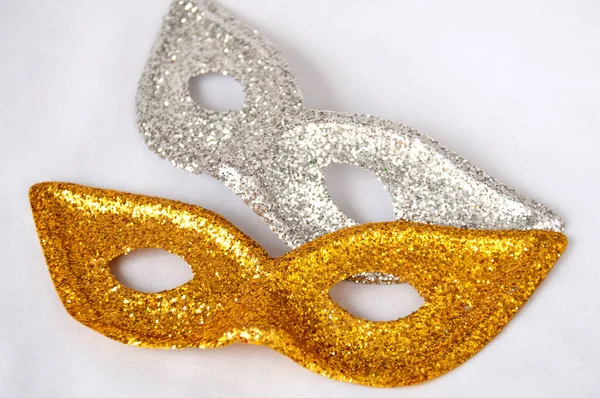 Gold Silver Theatrical Masks Light Background — Stock Photo, Image