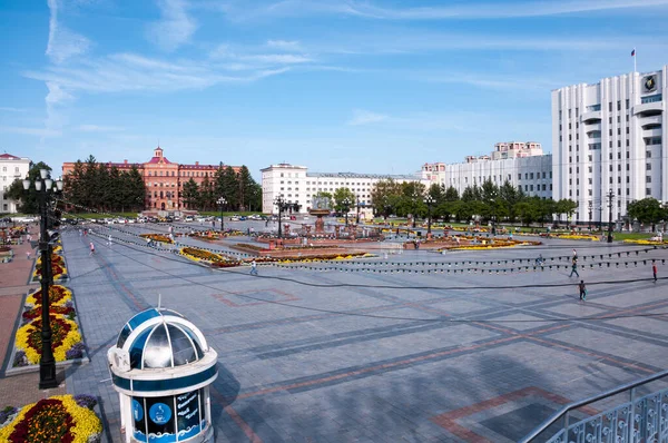 Russia Khabarovsk Agosto 2019 Piazza Lenin Sulla Strada Centrale Nella — Foto Stock