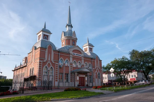 Russia Khabarovsk Agosto 2019 Costruzione Estiva Della Chiesa Dei Cristiani — Foto Stock