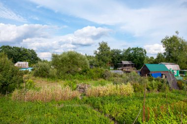 Güneşli bir günde kır evi manzarası