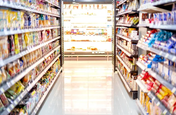 Comida Completa Los Estantes Supermercado Prepara Debido Pánico Gente Acaparamiento — Foto de Stock