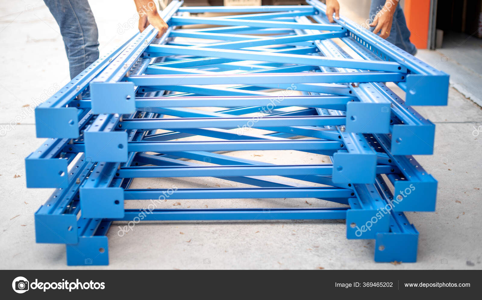 Blue Metal Rack Prepare Assembling Warehouse Storage Shelves Put ...