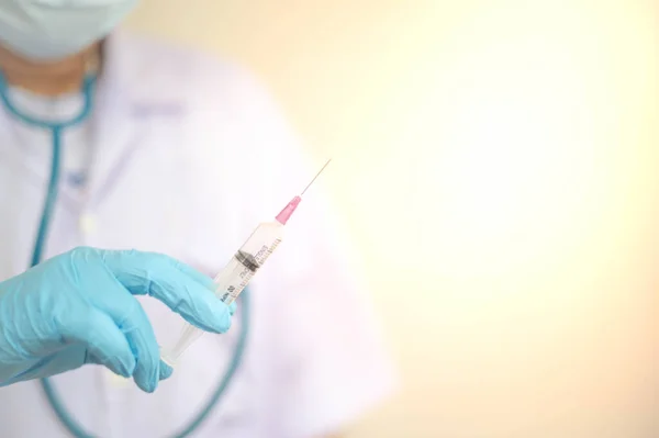 Spritze Medizinische Injektion Der Hand Hält Mit Medikamenten Dosis Impfausrüstung — Stockfoto