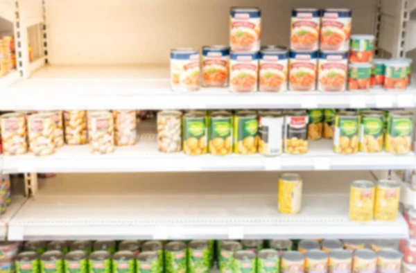 Efecto Difuminado Abstracto Estantes Alimentos Vacíos Supermercado Debido Que Gente — Foto de Stock