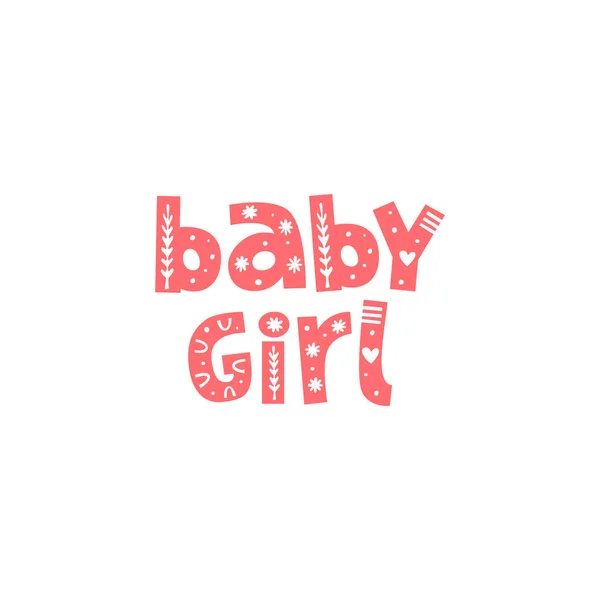 Baby Meisje Hand Getekend Belettering Met Decor Baby Douche Pasgeboren — Stockvector