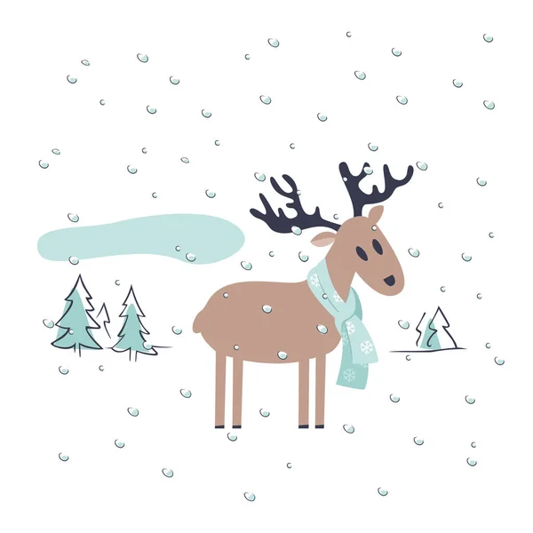 Cute Jelenia Szalik Ręcznie Rysowane Ilustracji Zwierzęta Leśne Kreskówki Znaków — Wektor stockowy