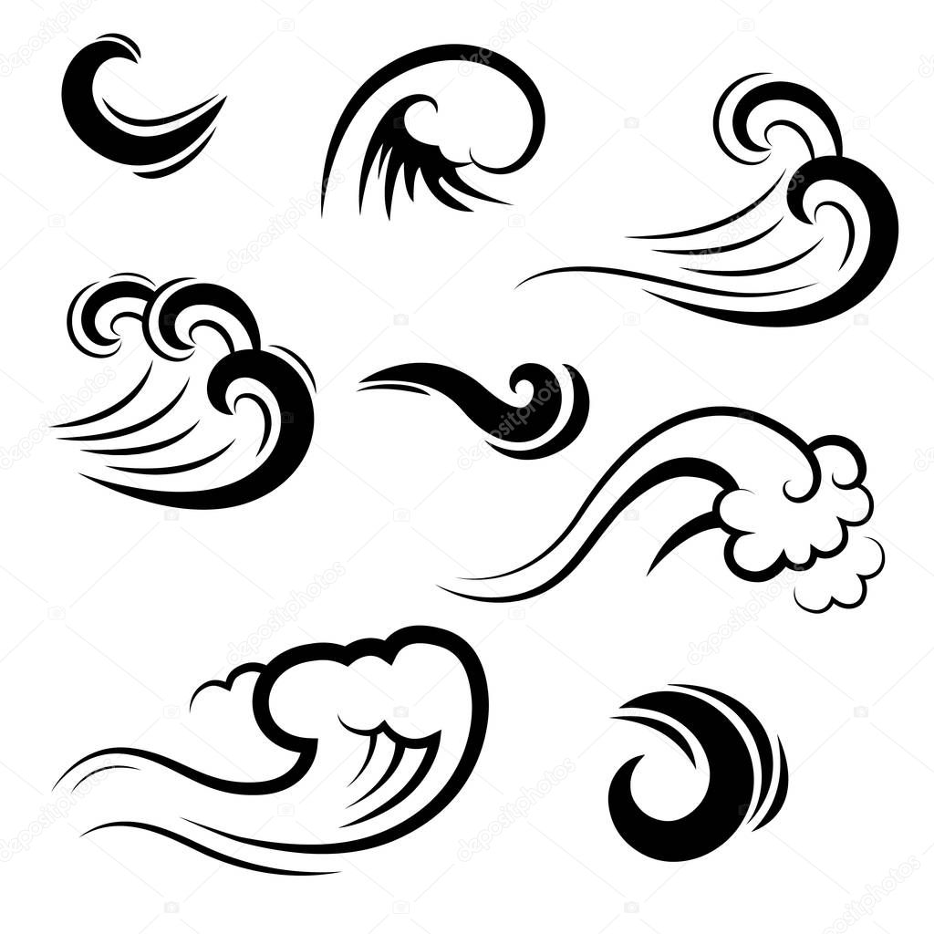 Collection of waves - shapes, silhouettes vector isolated