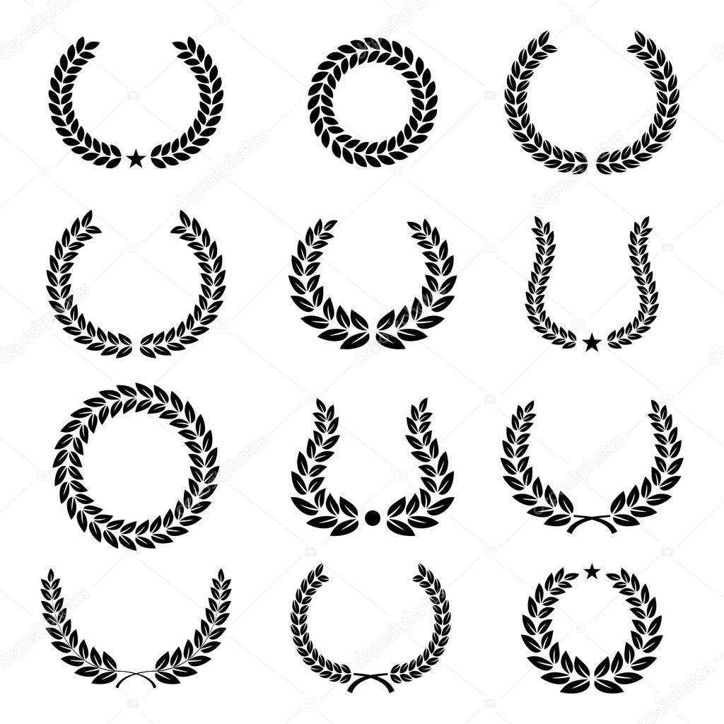 Collection of laurel wreaths, vector silhouettes