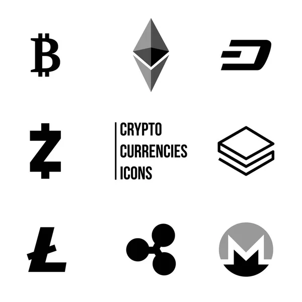 Cryptocurrency Blockchain Iconos Conjunto Iconos Monedas Virtuales Bitcoin Ondulación Litecoin — Vector de stock