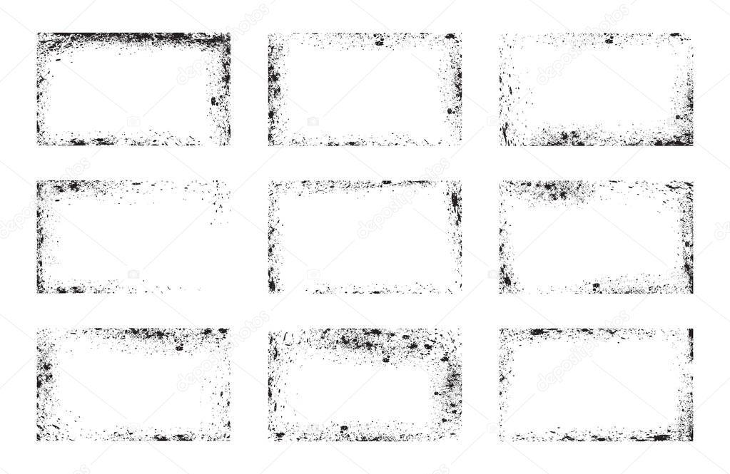 Collection of grunge frames, background overlays, set of dirty corners illustration
