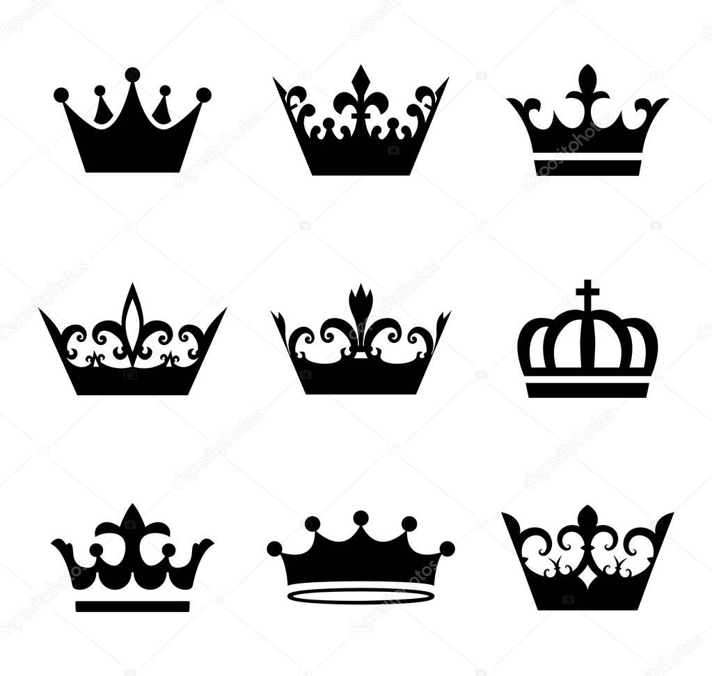 Collection of crown silhouette symbols