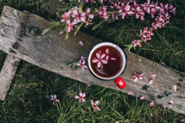 Tea Party Auf Der Straße Tee Einem Roten Becher Steht — Stockfoto