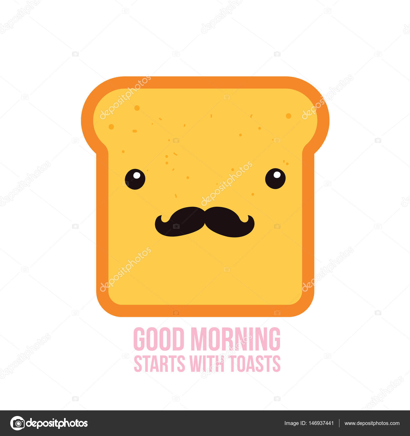 Hipster Toast Bread Funny Cartoon Character With Mustache Stock Vector C Anttoniu 146937441