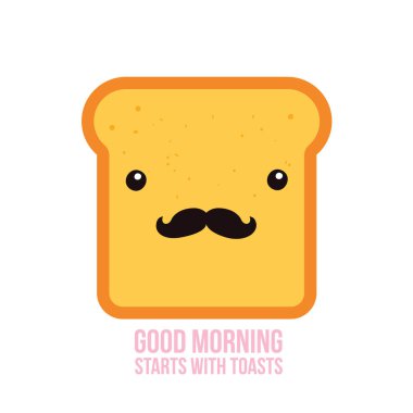 Hipster tost ekmeği komik çizgi film karakteri bıyıklı