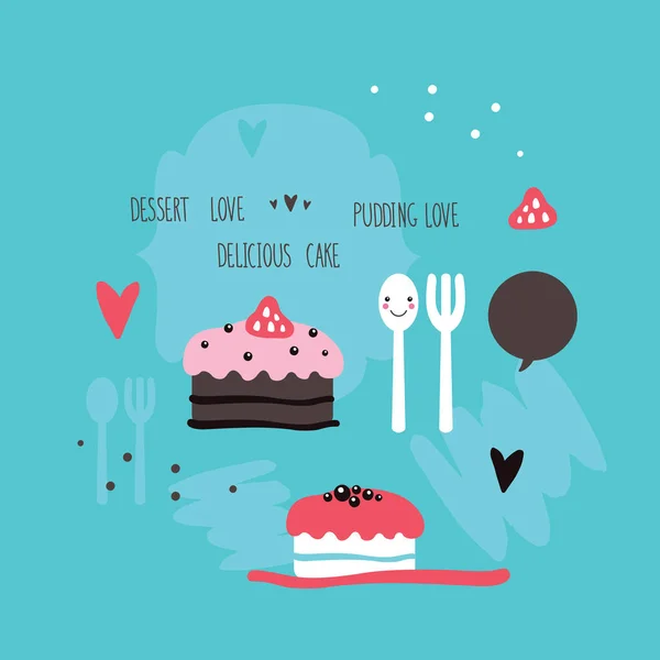 可爱的手绘蛋糕美味甜甜点横幅 — 图库矢量图片