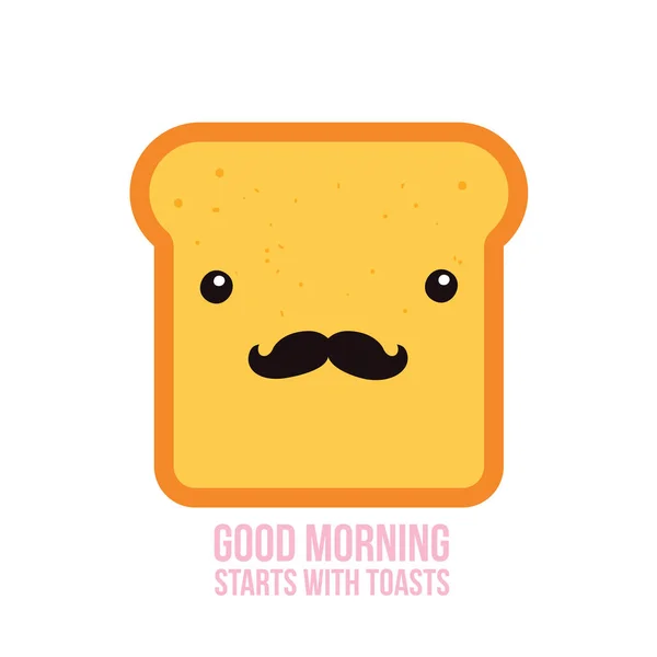 Хліб хіпстерський тост Смішний персонаж мультфільму з вусами — стоковий вектор