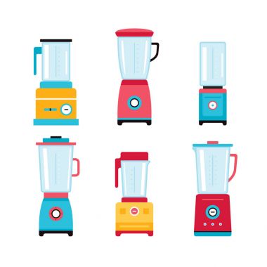 Blender meyve sıkacağı Mikser mutfak aletleri Icon set üzerinde beyaz izole