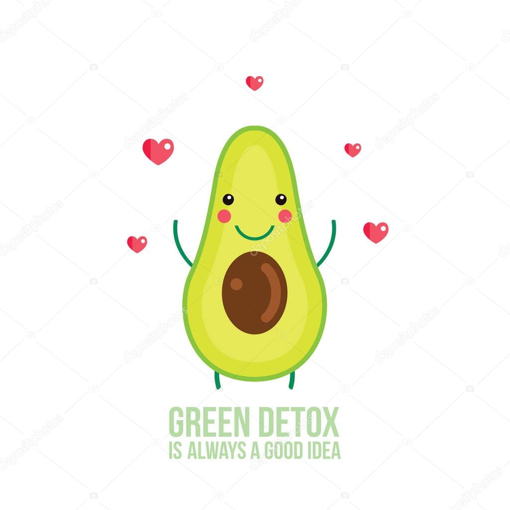 Cute cartoon avocado isolated on white background