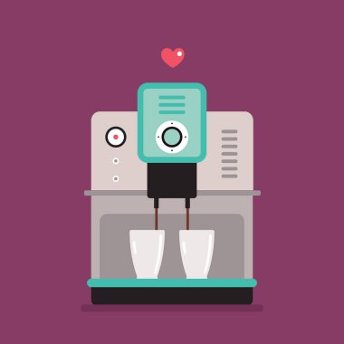 Mor arka plan üzerinde renkli kahve makinesi