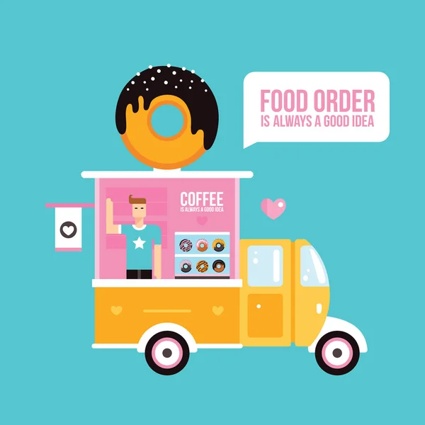 Camion alimentaire avec desserts sucrés — Image vectorielle
