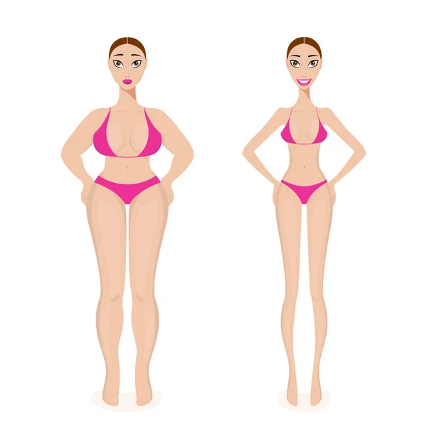 \Before y después de cuerpo delgado de la obesidad — Vector de stock