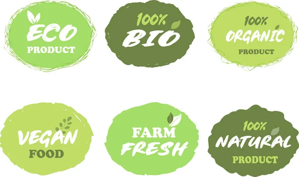 Vector Pictogrammen Etiketten Gezonde Voeding Het Groen Reclame Sticker Voor — Stockvector