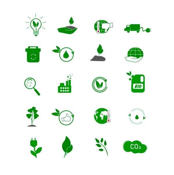 Collezione Icone Eco Rifiuti Ecologici Trattamento Degli Effluenti Industriali Emissioni — Vettoriale Stock