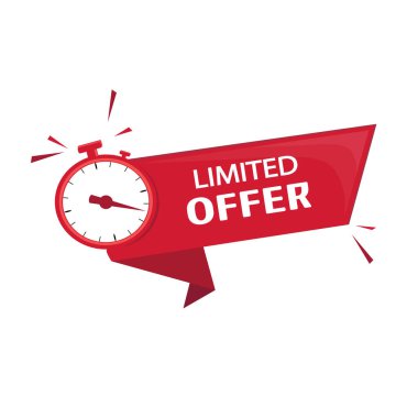 Kısa bir süre içinde kârlı bir alım-satım veya işlem elde etmek için yayın, reklam, duyuru ve müteakip teklif. Herhangi bir satış veya teklif için geri sayım. Kırmızı renkli vektör resmi, alarm 