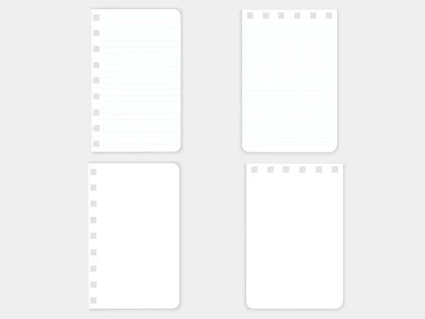 Stationery, white sheets of paper for a notebook with square slots, holes for fastening with a spring, on a gray background. Page sheets for notes, abstract. Vector image.