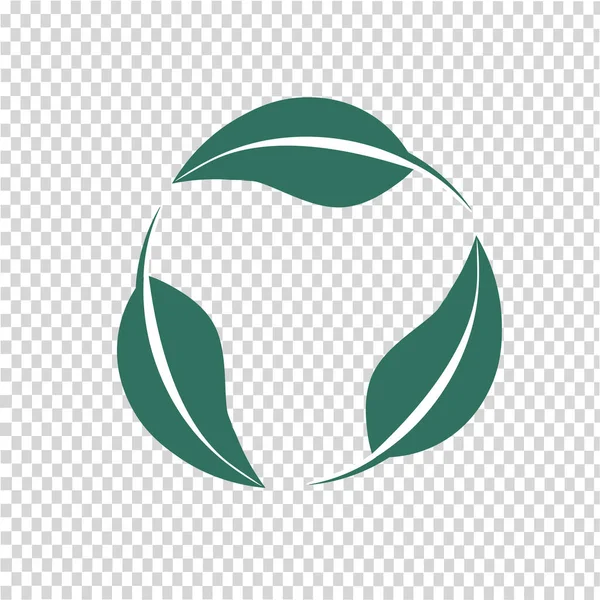 Eko geri dönüşüm işareti. Yaprakların daire şeklinde düzenlenmesi. Çevre koruma ikonu, atık geri dönüşümü. Logo düz tasarım şablonu. Vektör resmi.