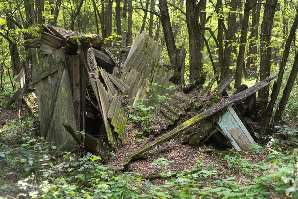 Ruined Garage Pripyat Post Apocalyptic City Summer Season Chernobyl Exclusion — Stock Photo, Image