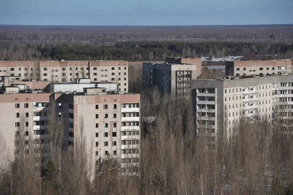 Budovy Opuštěném Městě Duchů Pripyat Postapokalyptické Město Zimní Sezóna Černobylské — Stock fotografie