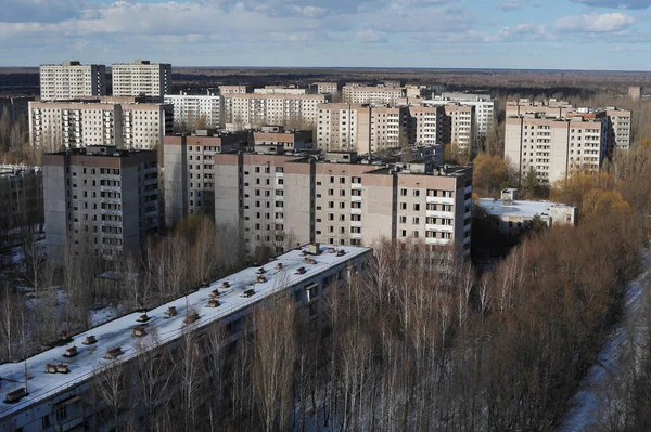 Domy Opuštěném Městě Duchů Pripyat Postapokalyptické Město Celkový Pohled Shora — Stock fotografie