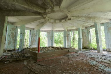Kültür Evi 'nde boks ringi Hayalet kasaba Pripyat' ta enerji, kıyamet sonrası iç mekan, Çernobil bölgesi, Ukrayna