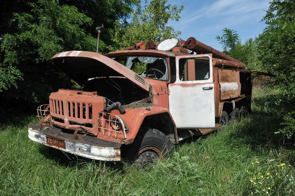 Abandoned Radioactive Fire Truck Chernobyl Nuclear Power Plant Old Rusty — Stock Photo, Image