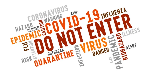 Słowo Kluczowe Coronavirus Cloud Typography Labeled Enter White Background Czerwone — Wektor stockowy