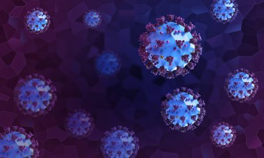 Coronavirus enfeksiyonu COVID-19 'un tıbbi çizimi. Virüs modelinin düşük polimerli stili. Kopyalama alanı ile düzenName.
