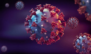 Coronavirus enfeksiyonu COVID-19 'un stilize edilmiş tıbbi çizimi. Düşük poli virüsü modelinin oluşturulması. 