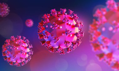 Koronavirüs modelinin renkli düşük polimerli görüntüsü. COVID-19 enfeksiyonunun stilize edilmiş tıbbi çizimi. 