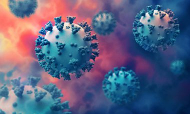 Coronavirus modelinin üretimi. COVID-19 enfeksiyonunun renkli tıbbi gösterimi. 