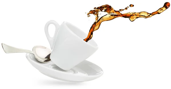 Kávé Fröccsenő Egy Csésze Elszigetelt Fehér — Stock Fotó