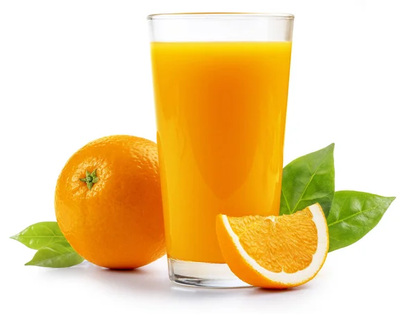 Orangensaft Und Orangen Isoliert Auf Weißem Hintergrund — Stockfoto