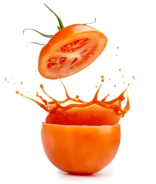 Stänk Tomat Juice Isolerad Vit Bakgrund — Stockfoto