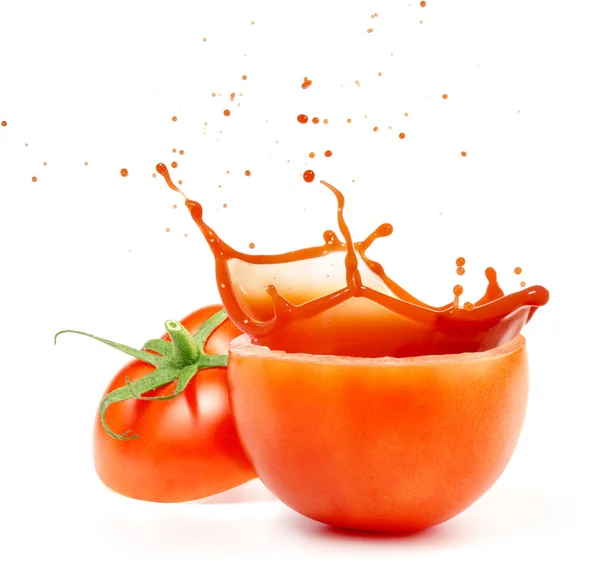 Stänk Tomat Juice Isolerad Vit Bakgrund — Stockfoto
